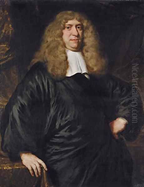 Portrait of Guilliam Dircksz. van Bleijswijk (1621-1701), three-quarter-length, in a black robe and lace collar Oil Painting by Nicolaes Maes