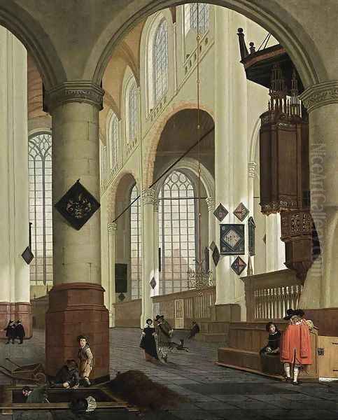 Interior of the Oude Kerk in Delft (1) Oil Painting by Cornelis De Man