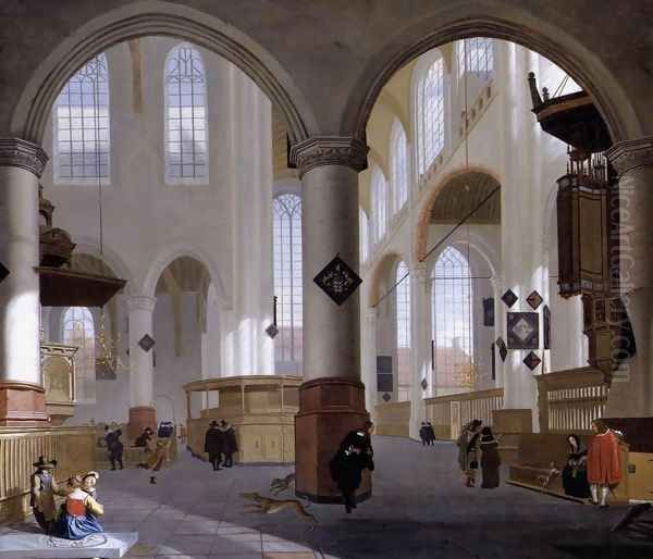 Interior of the Oude Kerk, Delft (2) Oil Painting by Cornelis De Man