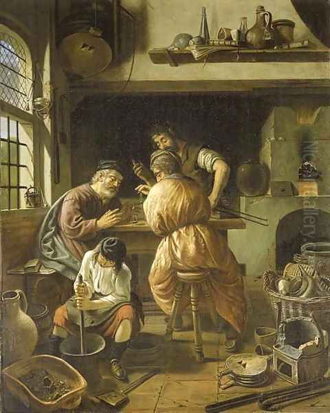 An alchemist's workshop Oil Painting by Cornelis De Man