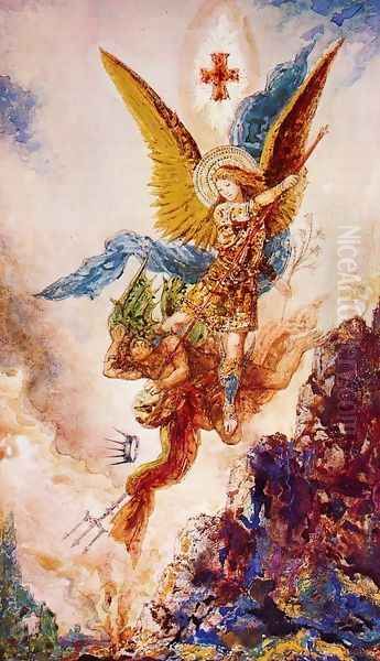 Saint Michael Vanquishing Satan Oil Painting by Gustave Moreau