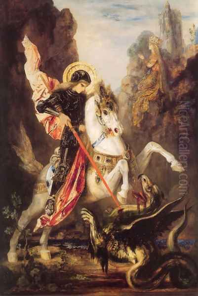 Saint George and the Dragon 1870-89 Oil Painting by Gustave Moreau