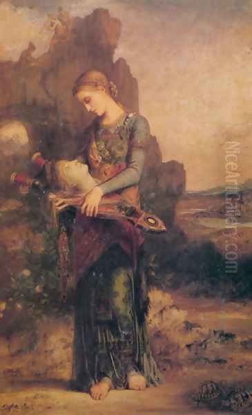 Thracian Girl carrying the Head of Orpheus on his Lyre Oil Painting by Gustave Moreau