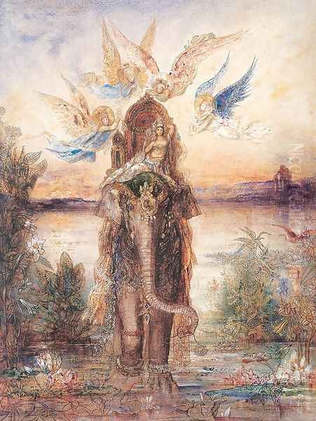 The Peri (The Sacred Elephant; The Sacred Lake) 1881-82 Oil Painting by Gustave Moreau