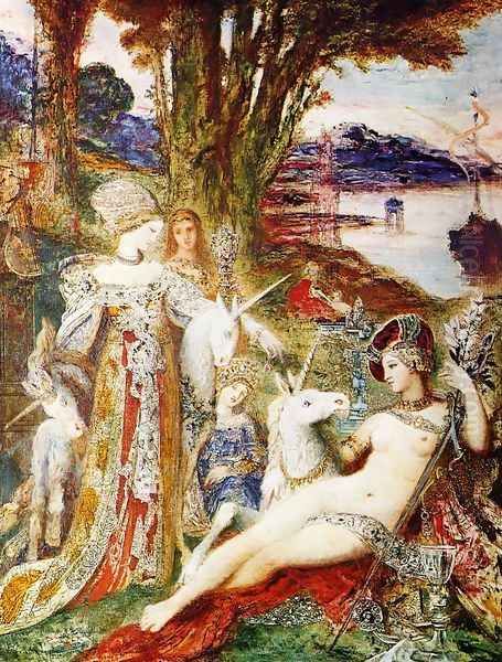 Unicorns Oil Painting by Gustave Moreau