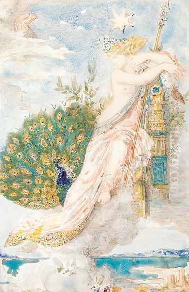 The Peacock Compaining to Juno 1881-81 Oil Painting by Gustave Moreau