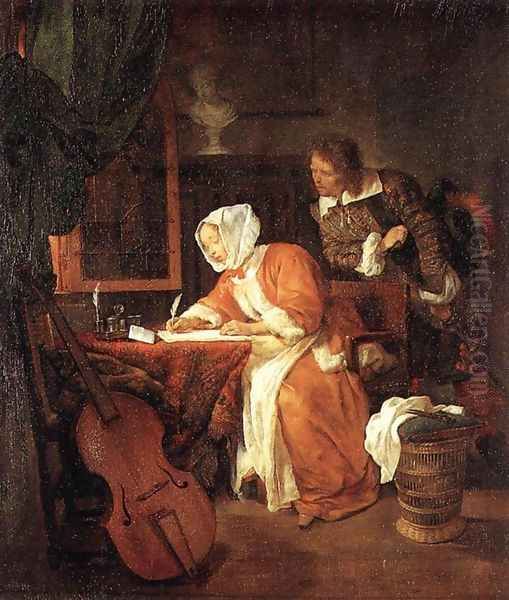 The Letter-Writer Surprised c. 1662 Oil Painting by Gabriel Metsu