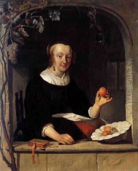 Lady Seated in a Window Oil Painting by Gabriel Metsu