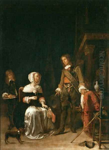 Soldier Paying a Visit to a Young Lady Oil Painting by Gabriel Metsu