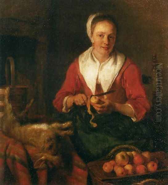 Woman Peeling an Apple Oil Painting by Gabriel Metsu