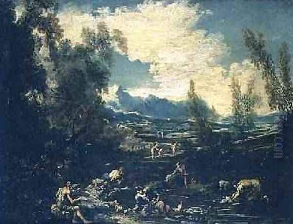 Travellers by a Stream Oil Painting by Alessandro Magnasco