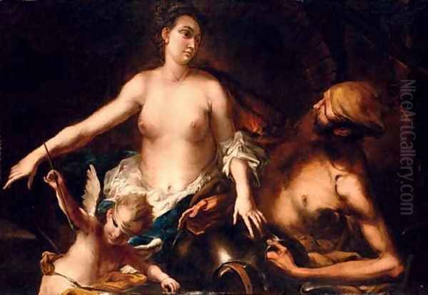 Venus at the Forge of Vulcan with Cupid blindfolded Oil Painting by Alessandro Magnasco