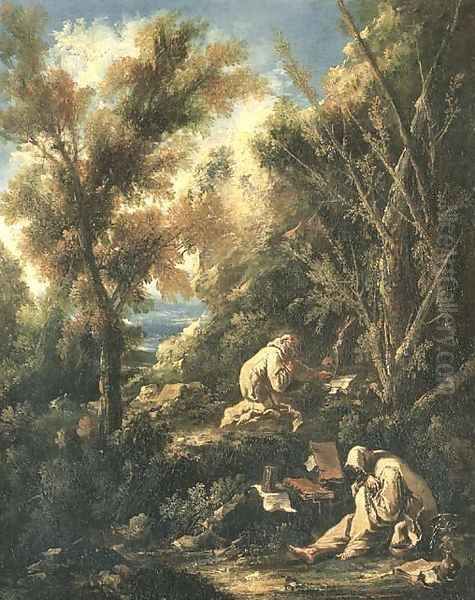 Two monks praying in a landscape Oil Painting by Alessandro Magnasco