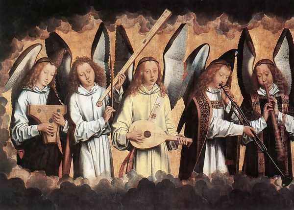 Angel Musicians (left panel) 1480s Oil Painting by Hans Memling