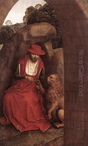 St Jerome and the Lion 1485-90 Oil Painting by Hans Memling