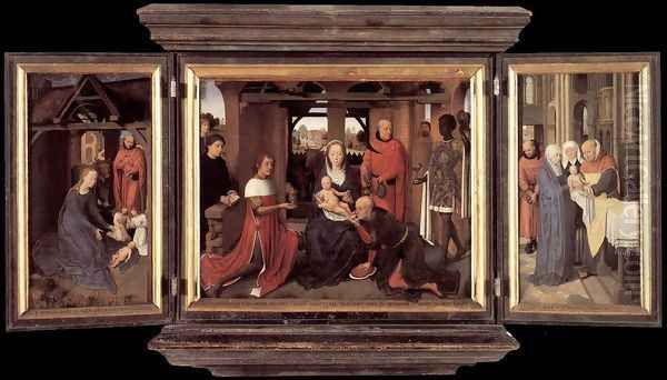 Triptych Of Jan Floreins Oil Painting by Hans Memling