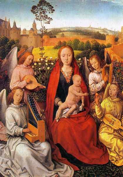 Virgin and Child with Musician Angels 1480 Oil Painting by Hans Memling