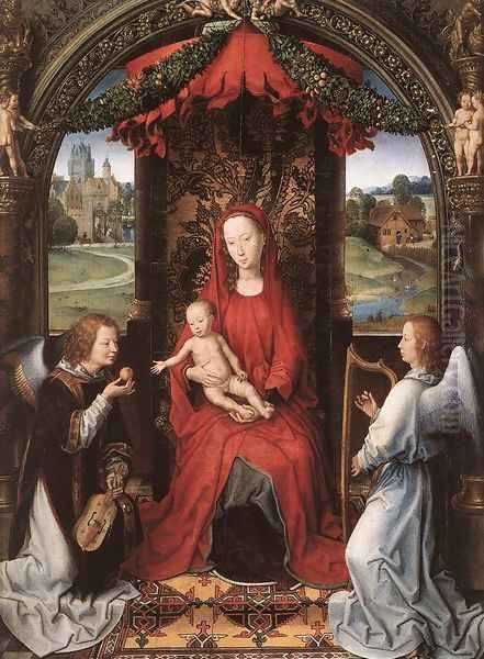 Madonna Enthroned with Child and Two Angels 1490-91 Oil Painting by Hans Memling