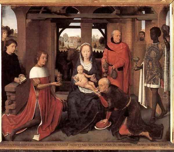 Triptych of Jan Floreins (central panel) Oil Painting by Hans Memling