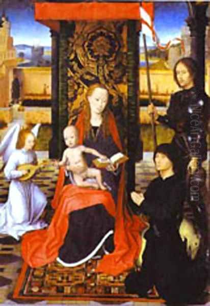 The Virgin And Child With An Angel St George And A Donor 1470-80 Oil Painting by Hans Memling