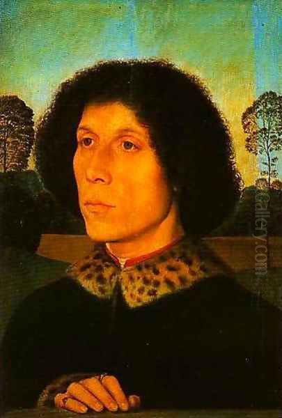 Portrait of a Man in a Landscape Oil Painting by Hans Memling