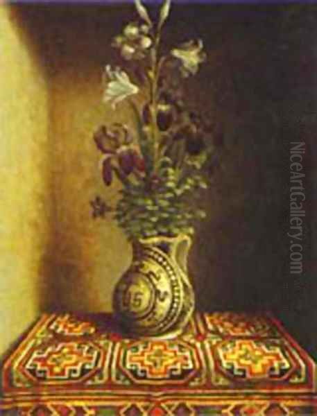 Still Life With A Jug With Flowers The Reverse Side Of The Portrait Of A Praying Man 1480-1485 Oil Painting by Hans Memling