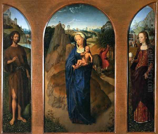 Triptych of the Rest on the Flight into Egypt Oil Painting by Hans Memling