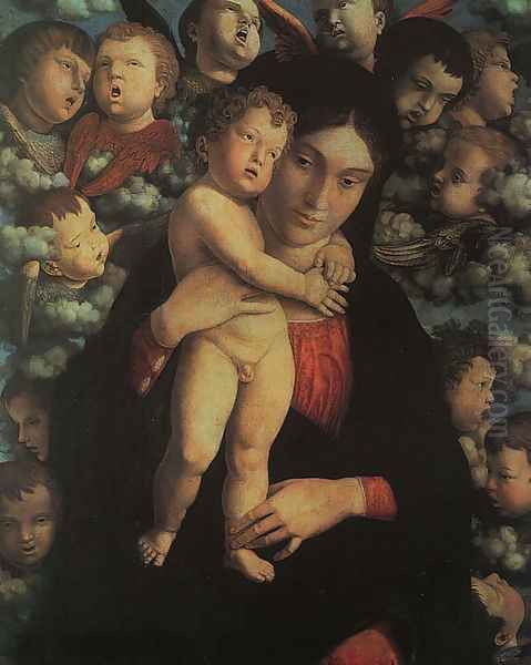 Madonna and Child with Cherubs Oil Painting by Andrea Mantegna