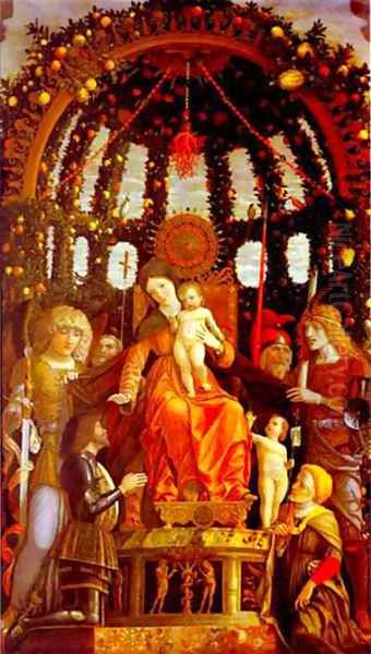 Virgin And Child Surrounded By Six Saints And Gianfrancesco Li Gonzaga Known As The Madonna Of Victory 1495 Oil Painting by Andrea Mantegna