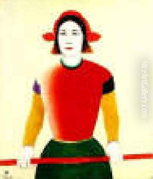 A Girl With A Red Pole Oil Painting by Kazimir Severinovich Malevich