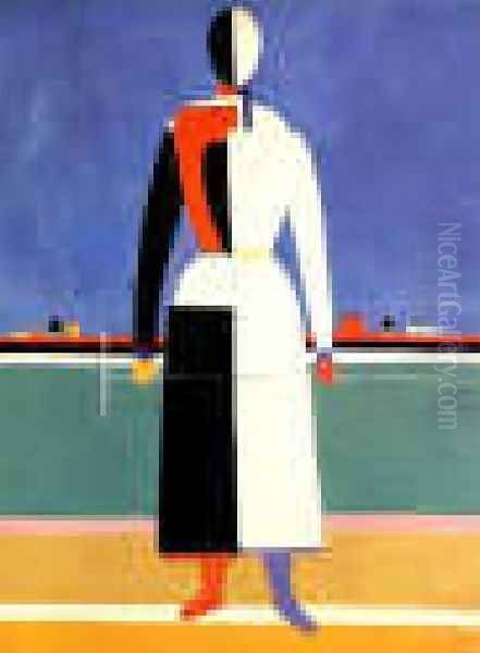 A Woman With A Rake Oil Painting by Kazimir Severinovich Malevich