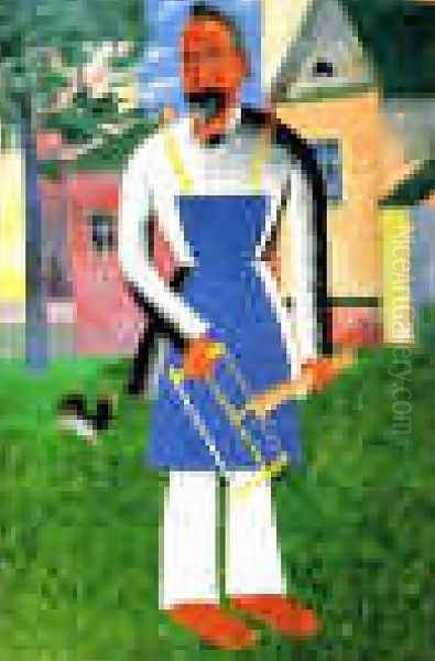 At The Dacha Oil Painting by Kazimir Severinovich Malevich