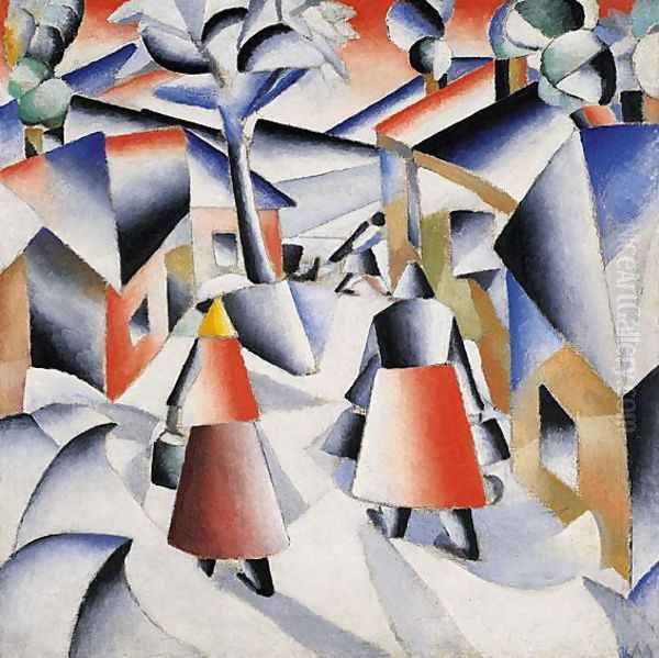 Morning in the Village after Snowstorm Oil Painting by Kazimir Severinovich Malevich