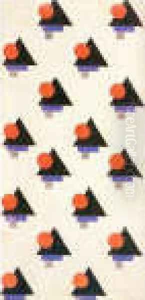 The First Textile Design With Suprematist Ornament Oil Painting by Kazimir Severinovich Malevich