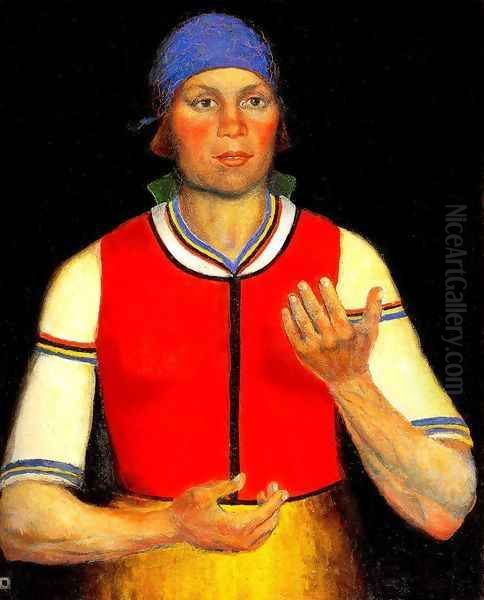 Female Worker Oil Painting by Kazimir Severinovich Malevich