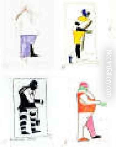 Costumes Design (Old Times Sportsman Attentive Worker Fat Man) Oil Painting by Kazimir Severinovich Malevich