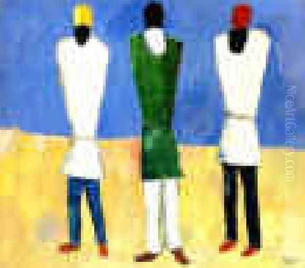 Peasants Oil Painting by Kazimir Severinovich Malevich