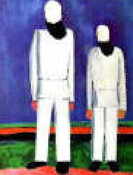 Two Male Figures Oil Painting by Kazimir Severinovich Malevich