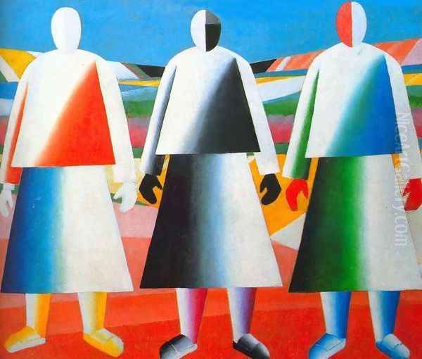 Girls in the field Oil Painting by Kazimir Severinovich Malevich