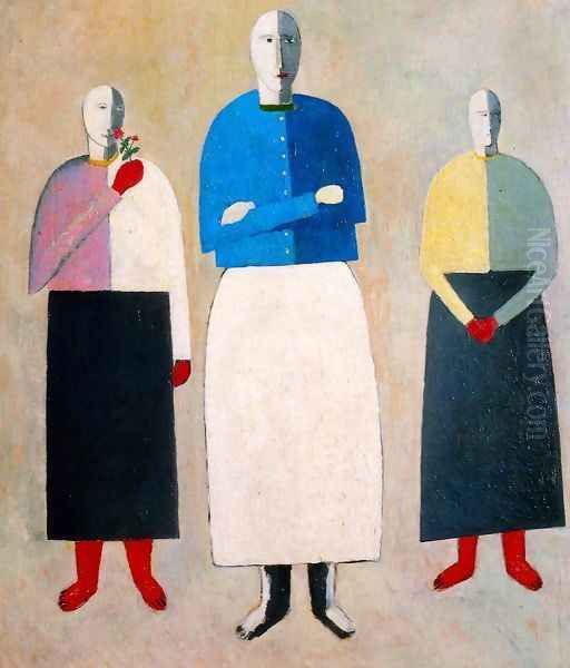 Three women Oil Painting by Kazimir Severinovich Malevich