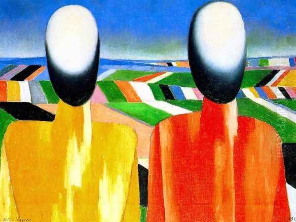 Two peasants Oil Painting by Kazimir Severinovich Malevich