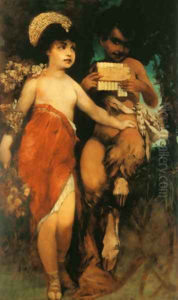 Faun und Nymph (Pan und Flora) (Faun and Nymph (Pan and Flora)) Oil Painting by Hans Makart