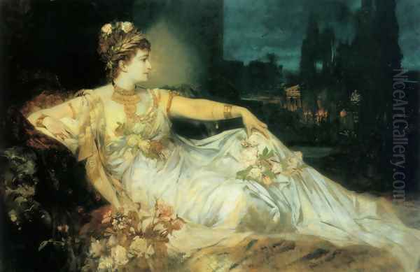 Charlotte Wolter als 'Messalina' (Charlotte Wolter as 'Messalina') Oil Painting by Hans Makart