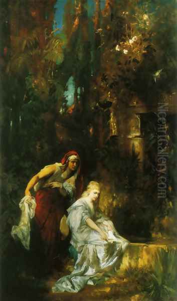 Schneewittchen erhält den Giftkamm (Snow White Receives the Poisoned Comb) Oil Painting by Hans Makart