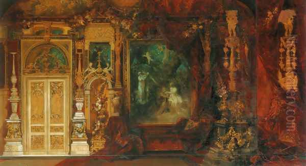 Der Sommernachstraum, Entwurf zur Dekoration eines Raumes in der Hermesvilla (The Summer Night's Dream, Sketch for the Decoration of a Room in the Hermes Villa) Oil Painting by Hans Makart