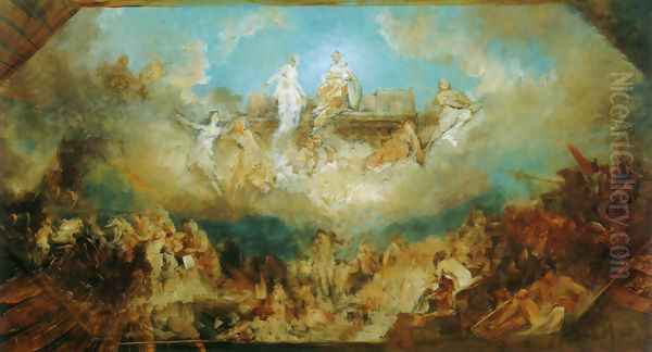 Die Versenkung des Nibelungenhortes in den Rhein (Sinking of the Nibelung stronghold into the Rhine) Oil Painting by Hans Makart