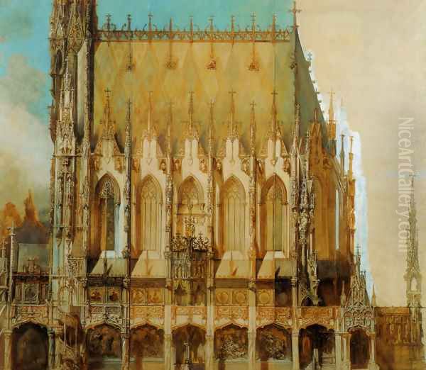 Gotische Grabkirche St Michael Seitenansicht [Gothic Cemetary St Michaels Side View] Oil Painting by Hans Makart