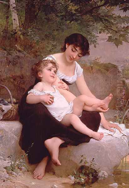 Mother And Child Oil Painting by Emile Munier