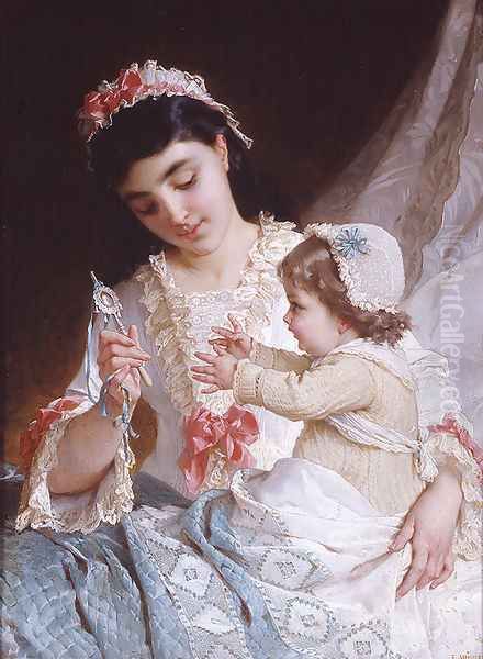 Distracting The Baby Oil Painting by Emile Munier