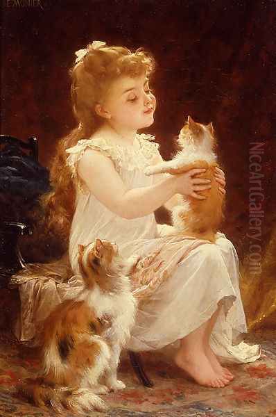 Playing With The Kitten Oil Painting by Emile Munier